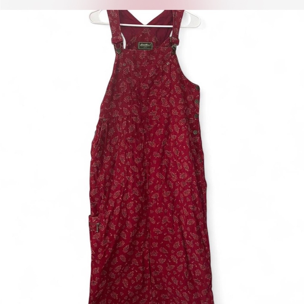 Unique Vintage Indie Corduroy Print Overall Dress Petite Medium